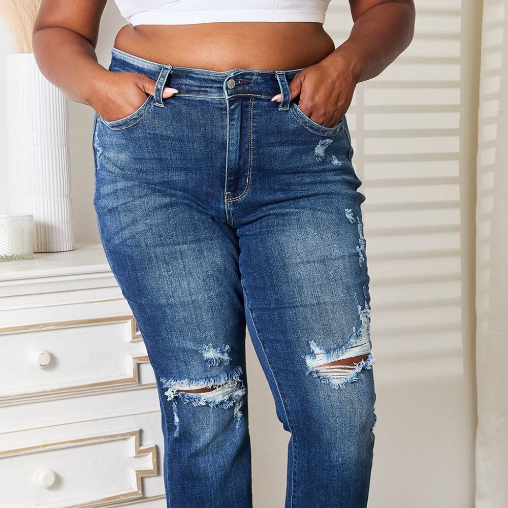 Judy Blue Full Size Mid Rise Hand Sand & Destroy Bootcut Jeans